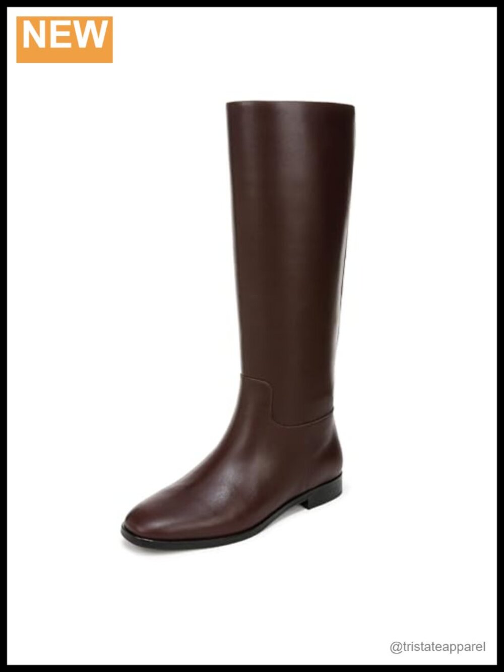 Leather Knee-High Boots Block Heel Round Toe Zip Closure
